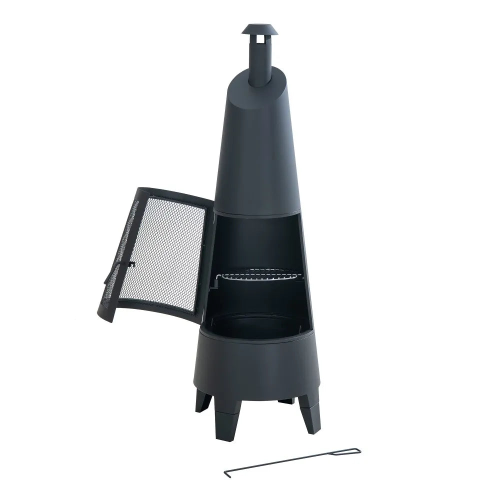 SUNJOY 57 Inch 2-in-1 Outdoor Fire Pit & Grill with Removable Stainless Steel Grill Grate, PVC Cover, and Mesh Safety Screen Door - Black