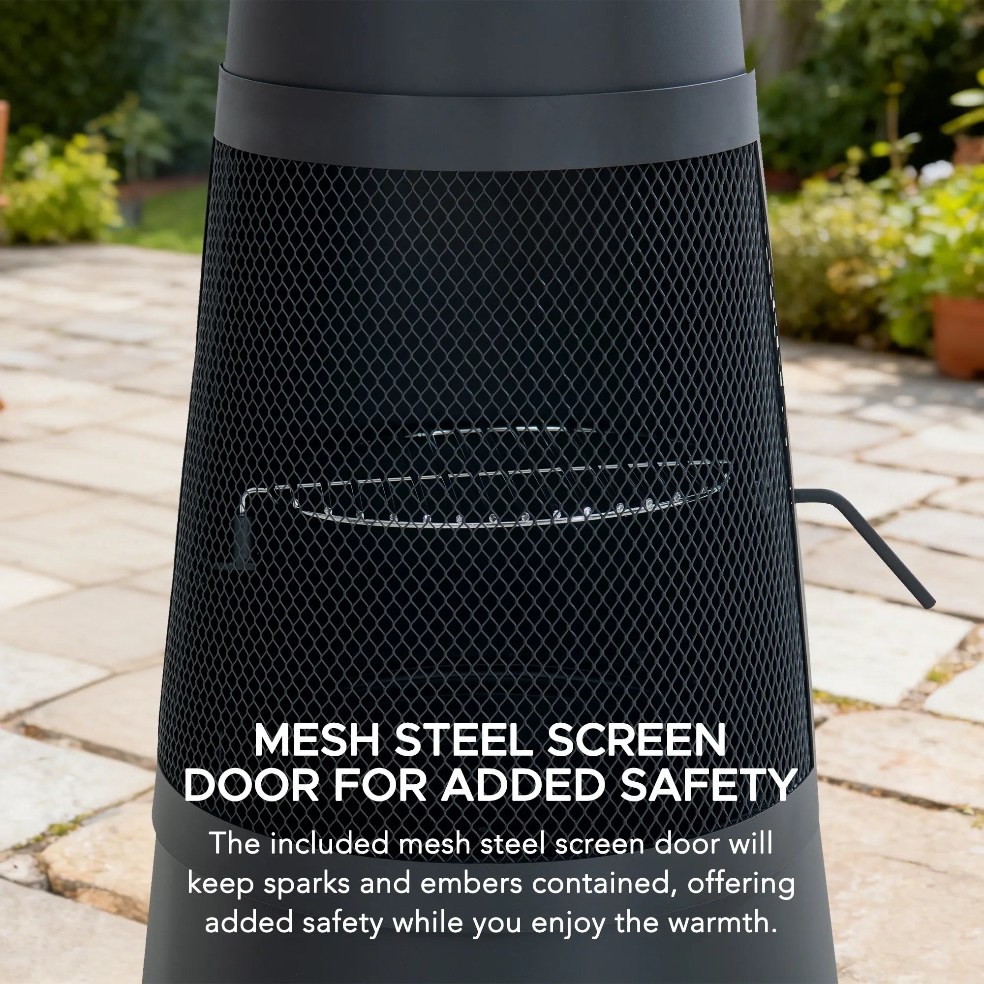 SUNJOY 57 Inch 2-in-1 Outdoor Fire Pit & Grill with Removable Stainless Steel Grill Grate, PVC Cover, and Mesh Safety Screen Door - Black