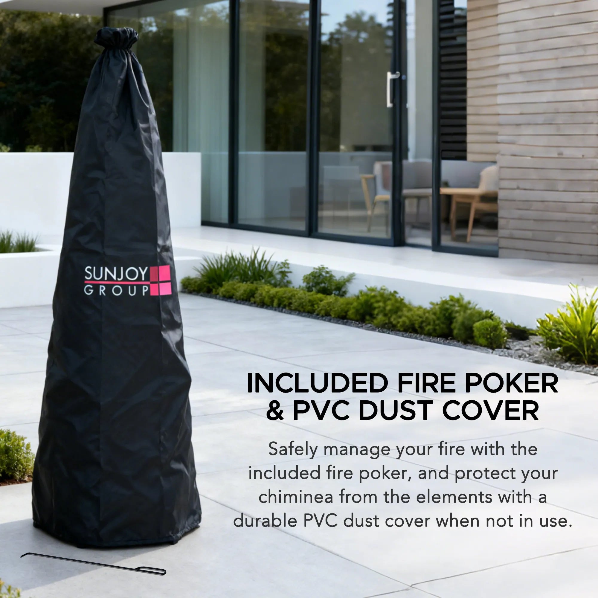 SUNJOY 57 Inch 2-in-1 Outdoor Fire Pit & Grill with Removable Stainless Steel Grill Grate, PVC Cover, and Mesh Safety Screen Door - Black