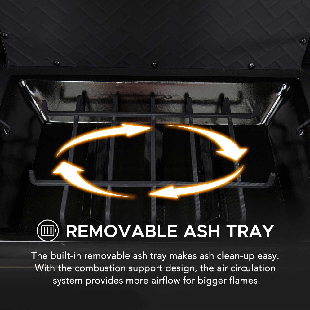 SUNJOY Outdoor 57 Inch Steel Wood Burning Fireplace with Chimney and Rain Cover - Black & Golden