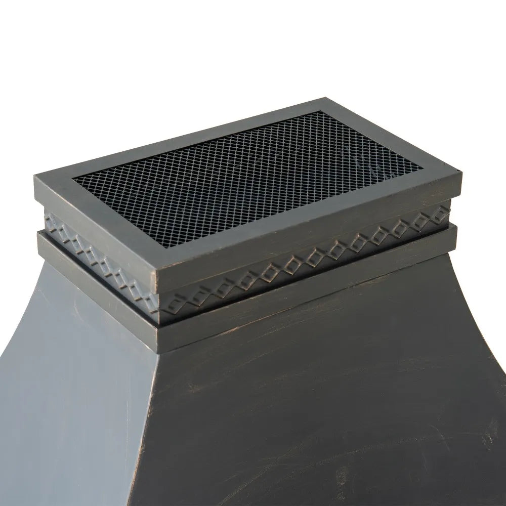 SUNJOY Outdoor 57 Inch Steel Wood Burning Fireplace with Chimney and Rain Cover - Black & Golden
