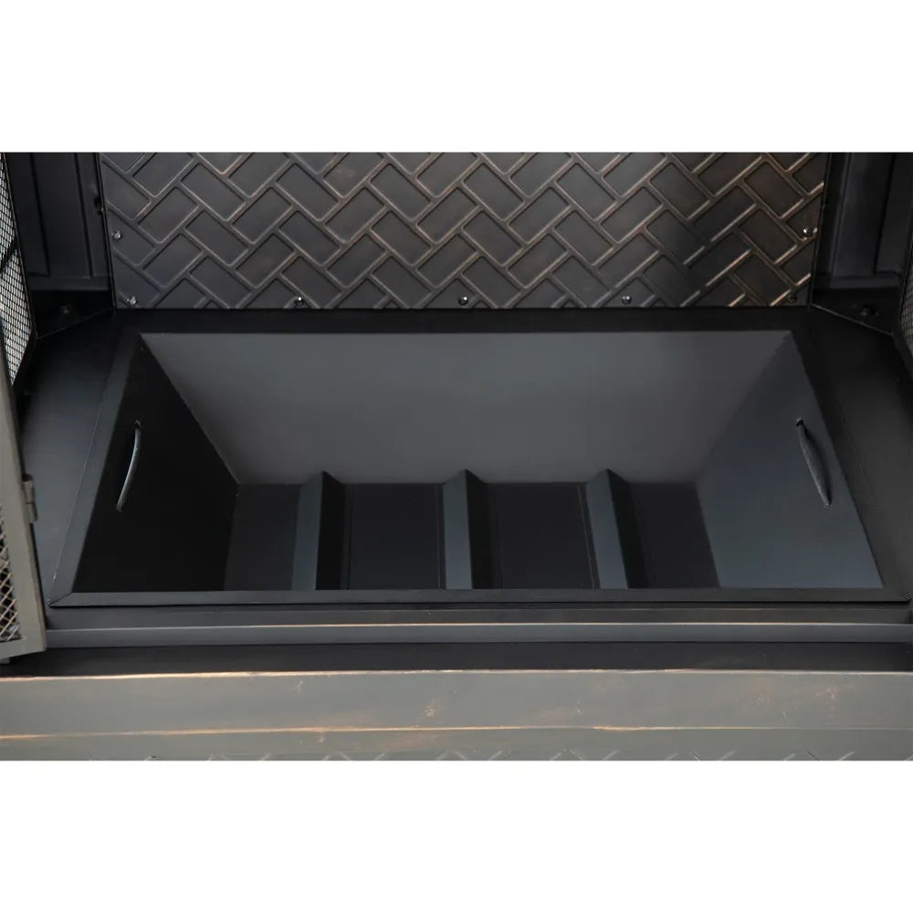 SUNJOY Outdoor 57 Inch Steel Wood Burning Fireplace with Chimney and Rain Cover - Black & Golden