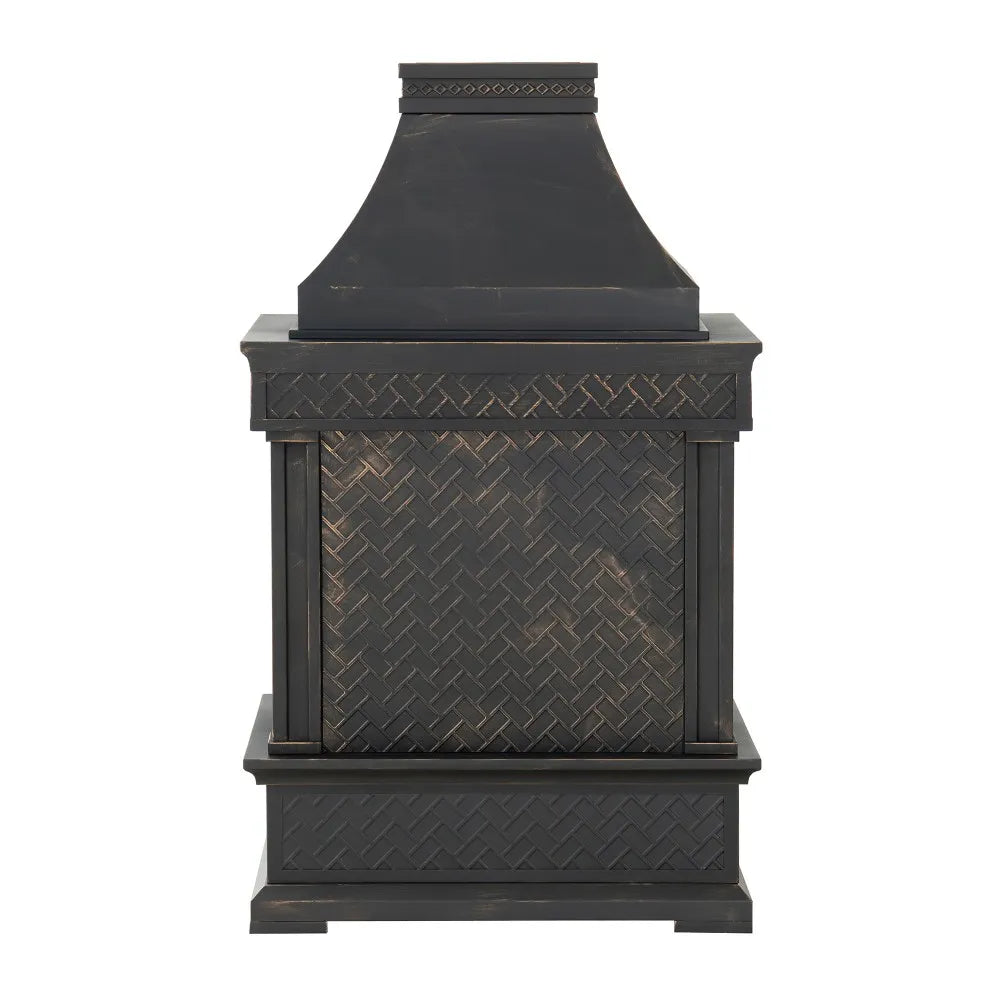 SUNJOY Outdoor 57 Inch Steel Wood Burning Fireplace with Chimney and Rain Cover - Black & Golden