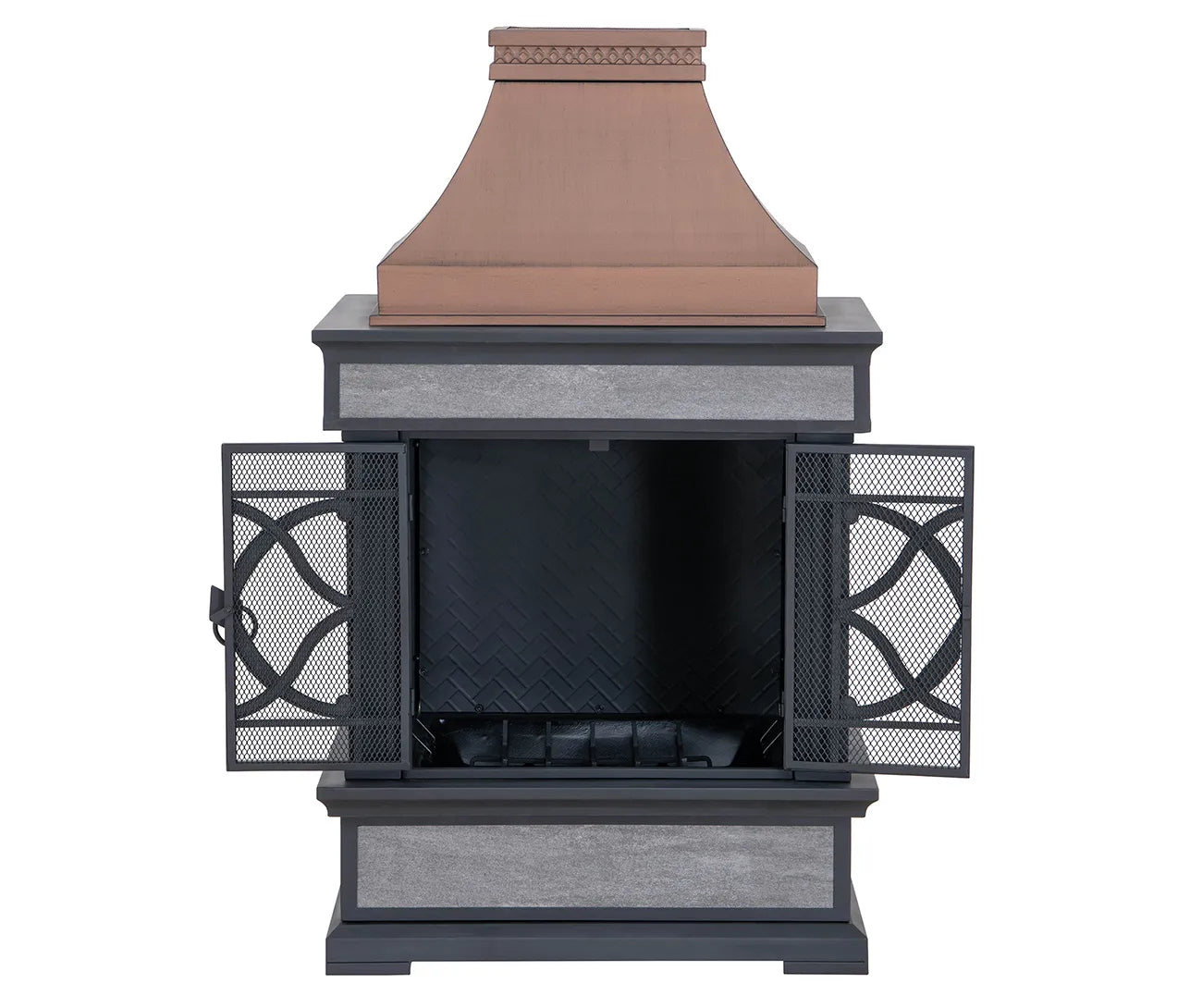 SUNJOY Outdoor 57 Inch Steel Wood Burning Fireplace with Chimney and Rain Cover - Copper & Gray