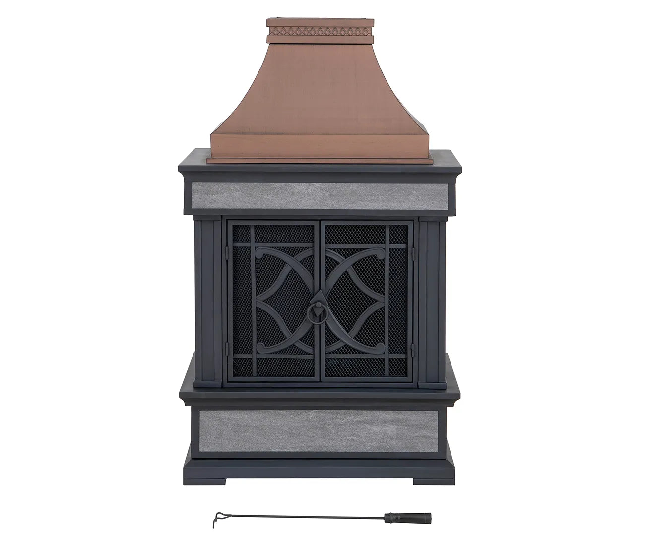 SUNJOY Outdoor 57 Inch Steel Wood Burning Fireplace with Chimney and Rain Cover - Copper & Gray