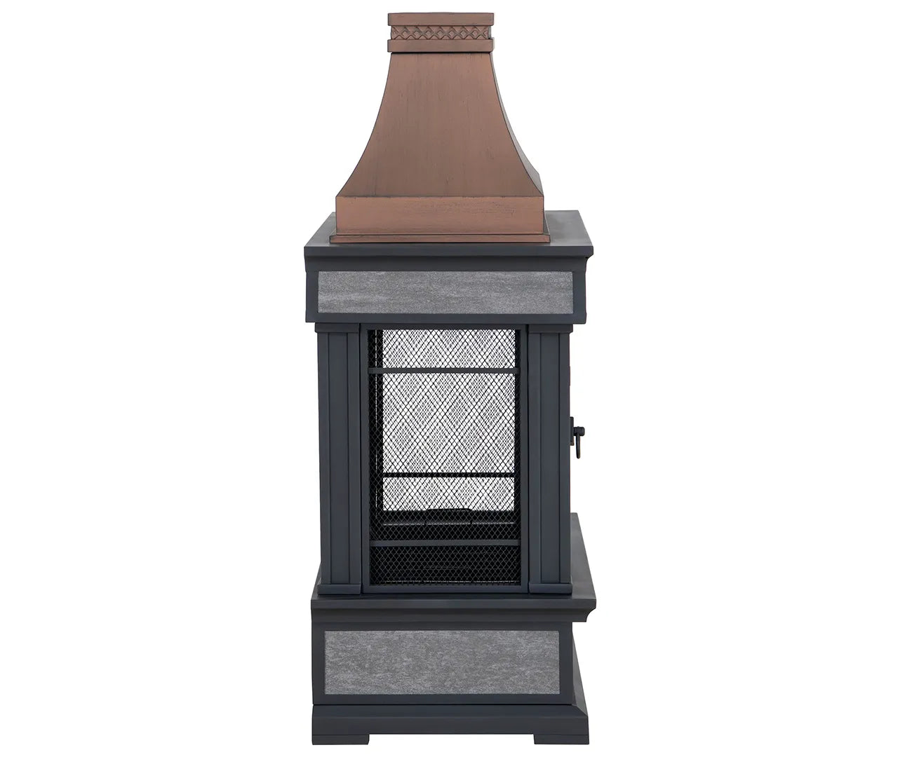 SUNJOY Outdoor 57 Inch Steel Wood Burning Fireplace with Chimney and Rain Cover - Copper & Gray