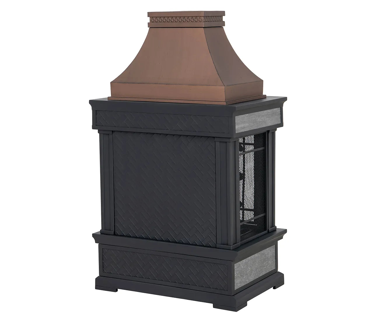SUNJOY Outdoor 57 Inch Steel Wood Burning Fireplace with Chimney and Rain Cover - Copper & Gray