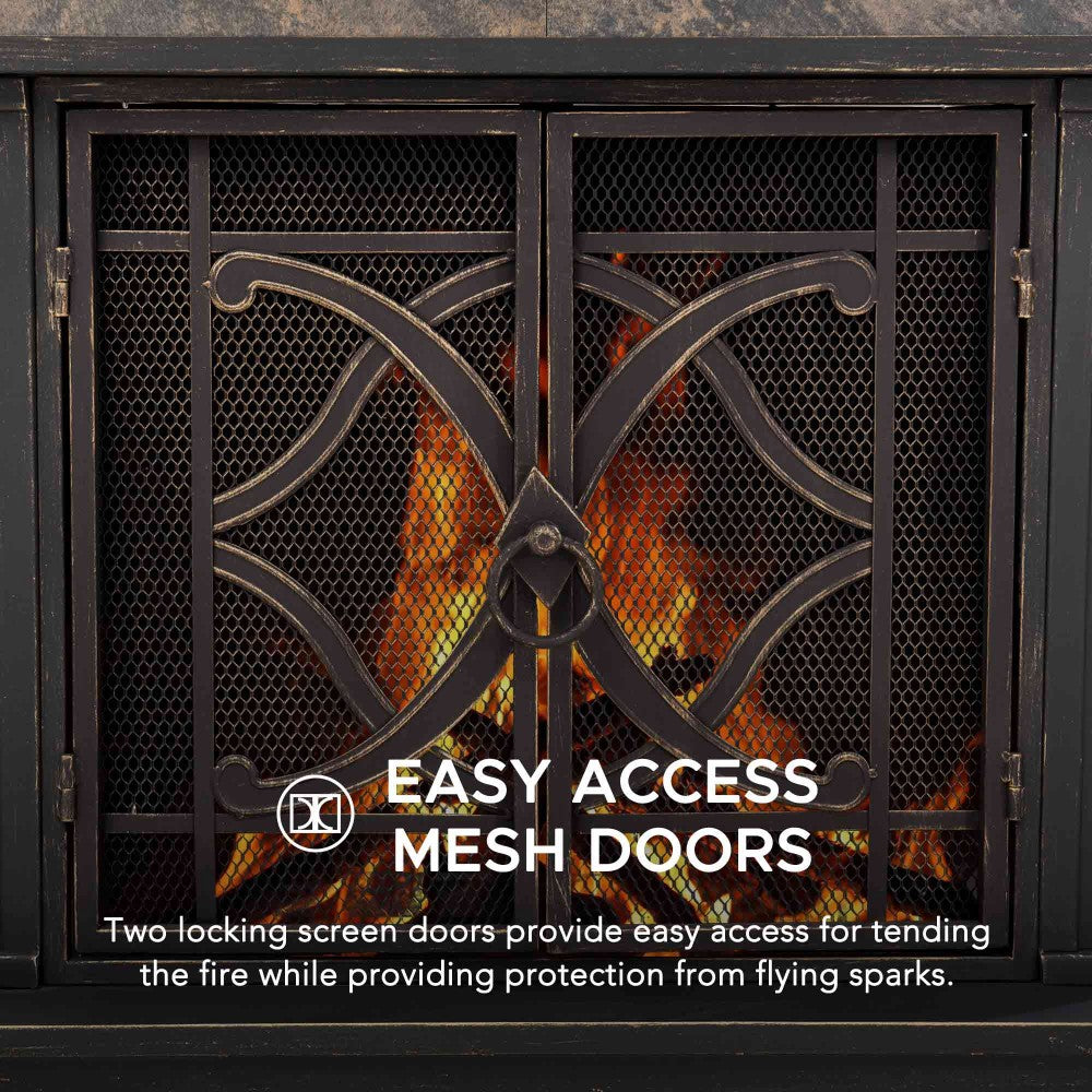 SUNJOY Outdoor 57 Inch Steel Wood Burning Fireplace with Chimney and Rain Cover - Copper & Gray