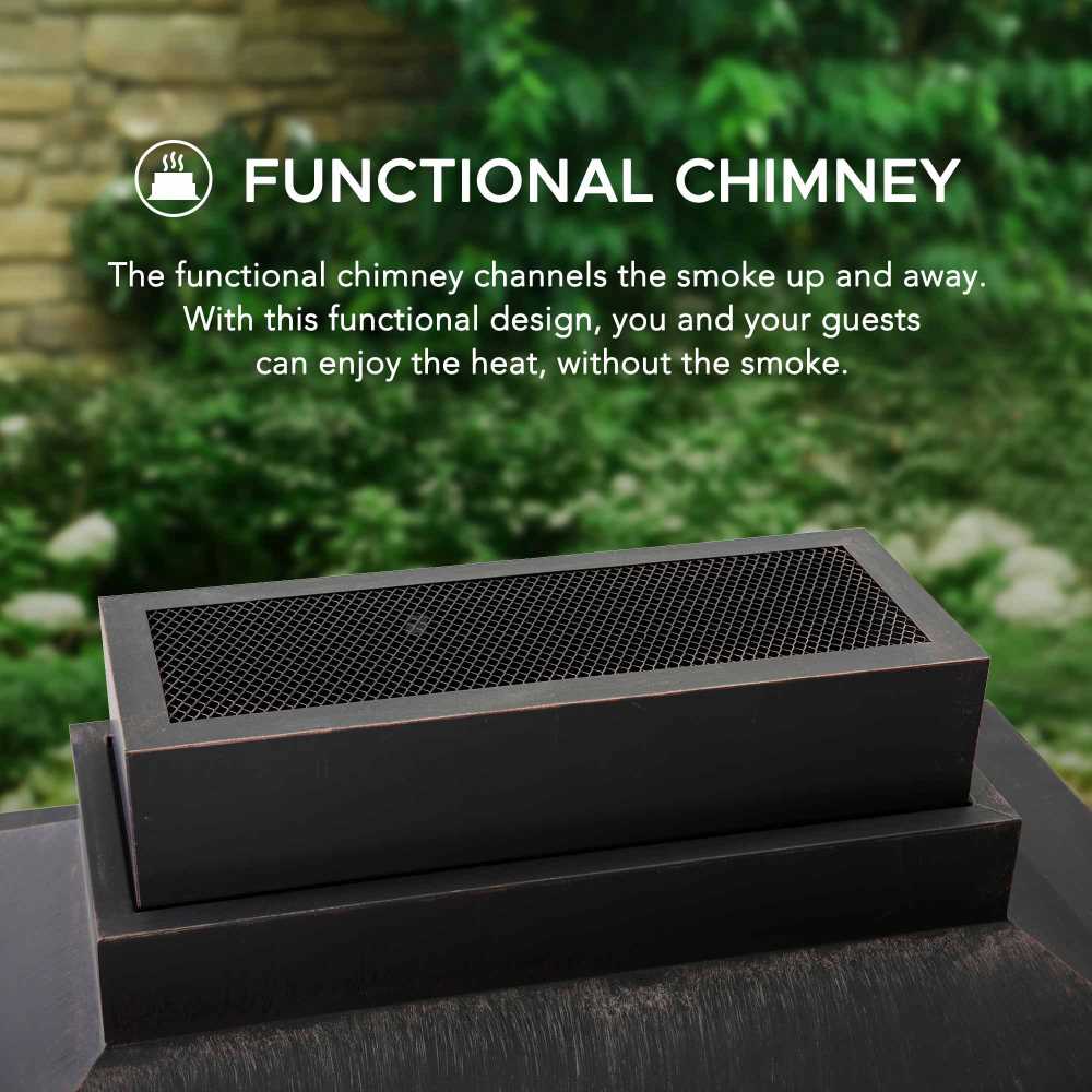 SUNJOY Outdoor 48 Inch Black Steel Wood Burning Stone Fireplace with Fire Poker and Removable Grate