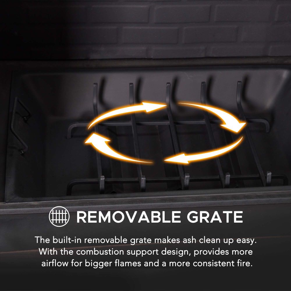 SUNJOY Outdoor 48 Inch Black Steel Wood Burning Stone Fireplace with Fire Poker and Removable Grate