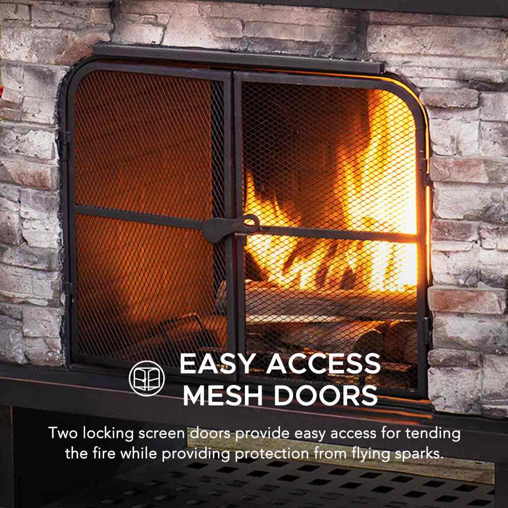 SUNJOY 48 Inch Wood Burning Stone Fireplace with Fire Poker and Removable Grate - Copper