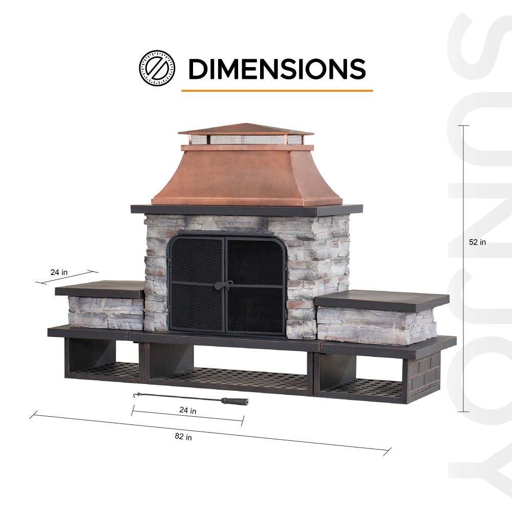 SUNJOY 48 Inch Wood Burning Stone Fireplace with Fire Poker and Removable Grate - Copper
