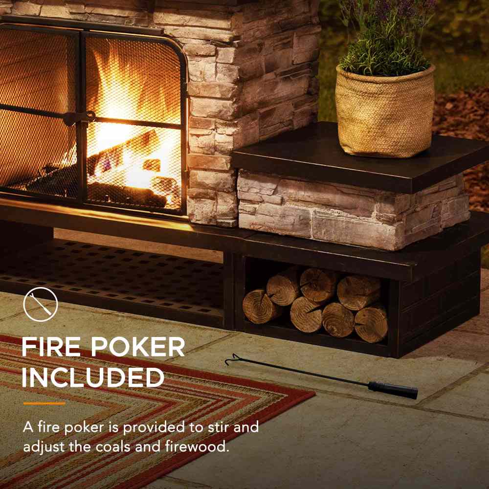 SUNJOY 48 Inch Wood Burning Stone Fireplace with Fire Poker and Removable Grate - Copper