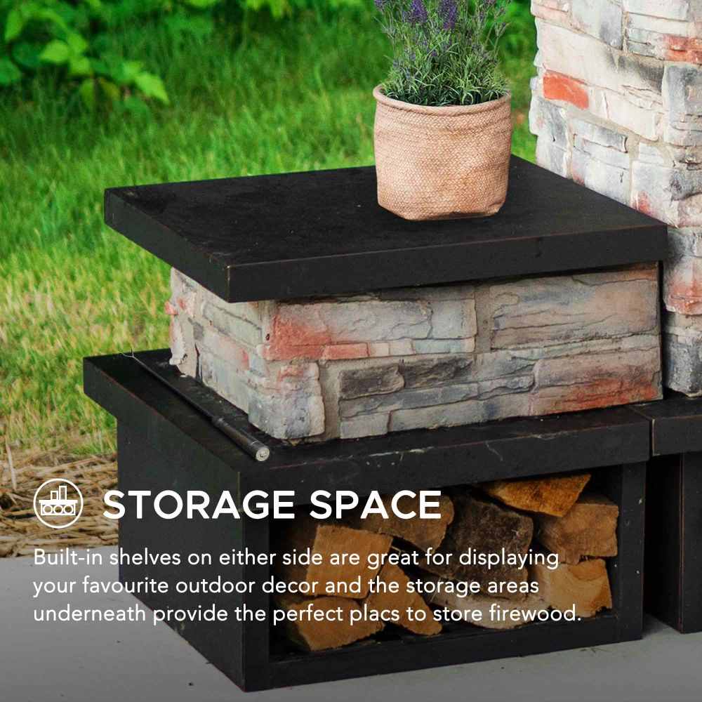 SUNJOY 48 Inch Wood Burning Stone Fireplace with Fire Poker and Removable Grate - Copper