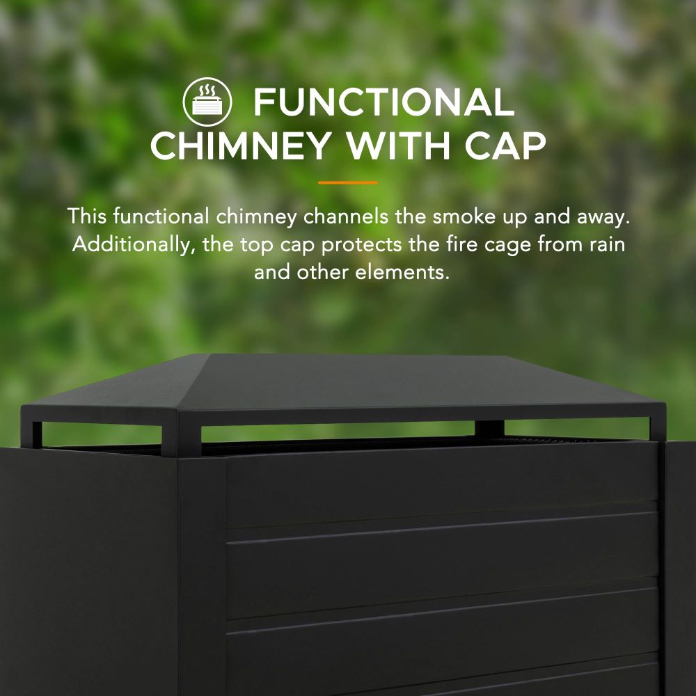 SUNJOY 58 Inch Wood Burning Fireplace, Steel Outdoor Fireplace with Chimney, Log Holders, Fireplace Tool, and PVC Cover