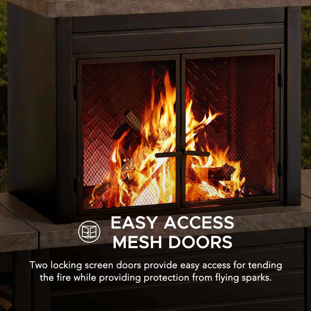 SUNJOY 58 Inch Wood Burning Fireplace, Steel Outdoor Fireplace with Chimney, Log Holders, Fireplace Tool, and PVC Cover