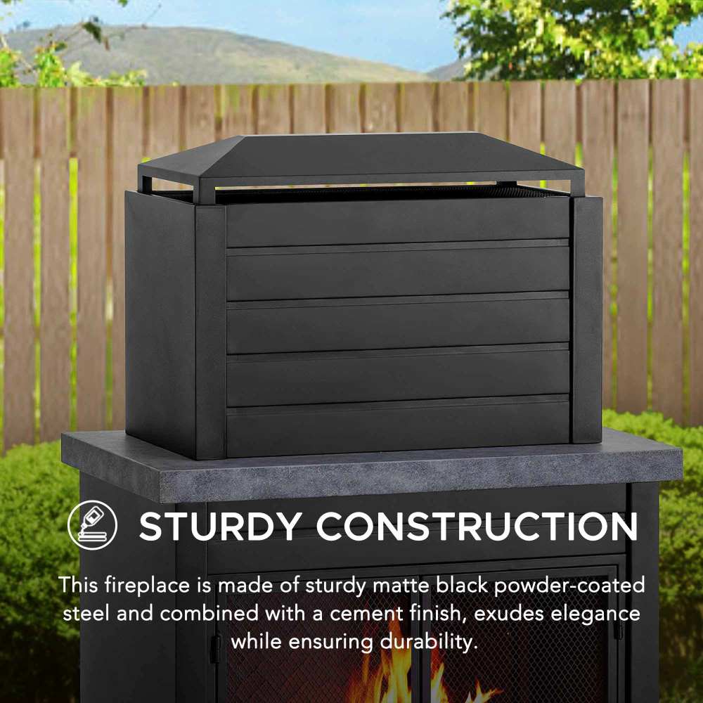 SUNJOY 58 Inch Wood Burning Fireplace, Steel Outdoor Fireplace with Chimney, Log Holders, Fireplace Tool, and PVC Cover