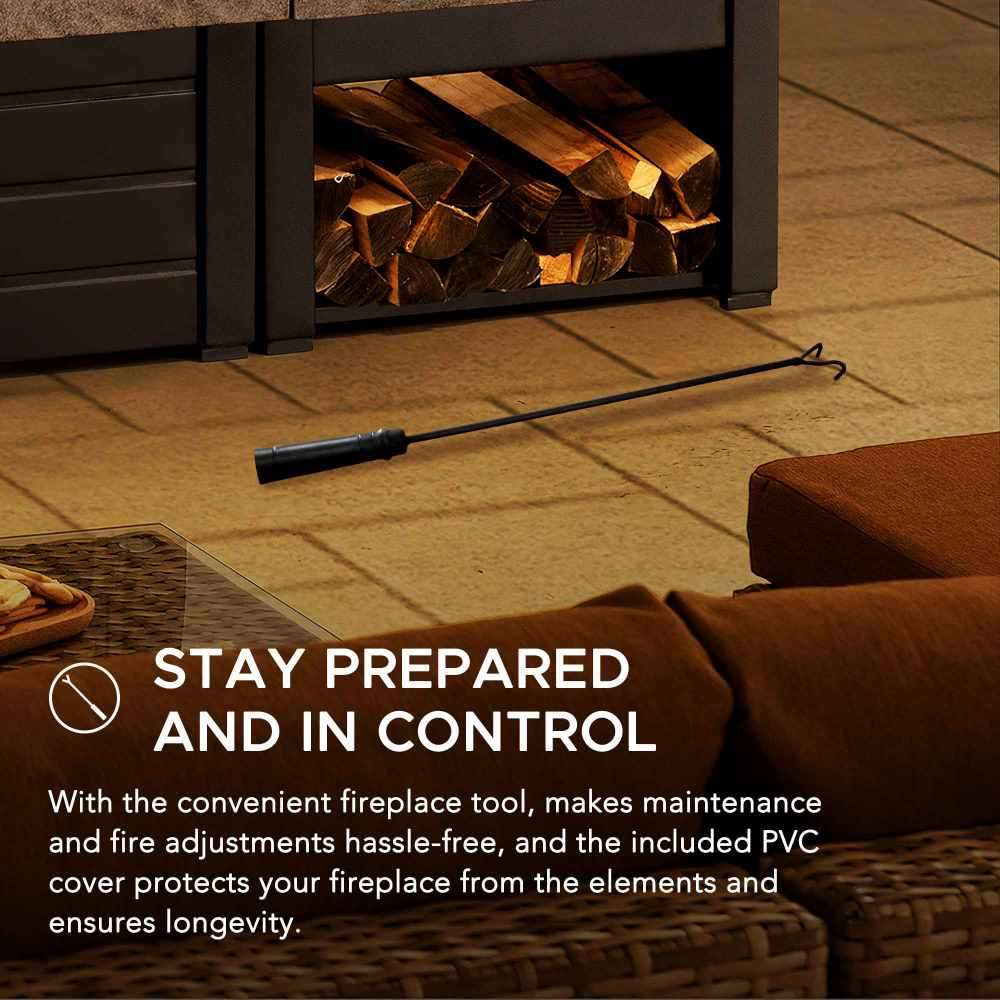 SUNJOY 58 Inch Wood Burning Fireplace, Steel Outdoor Fireplace with Chimney, Log Holders, Fireplace Tool, and PVC Cover