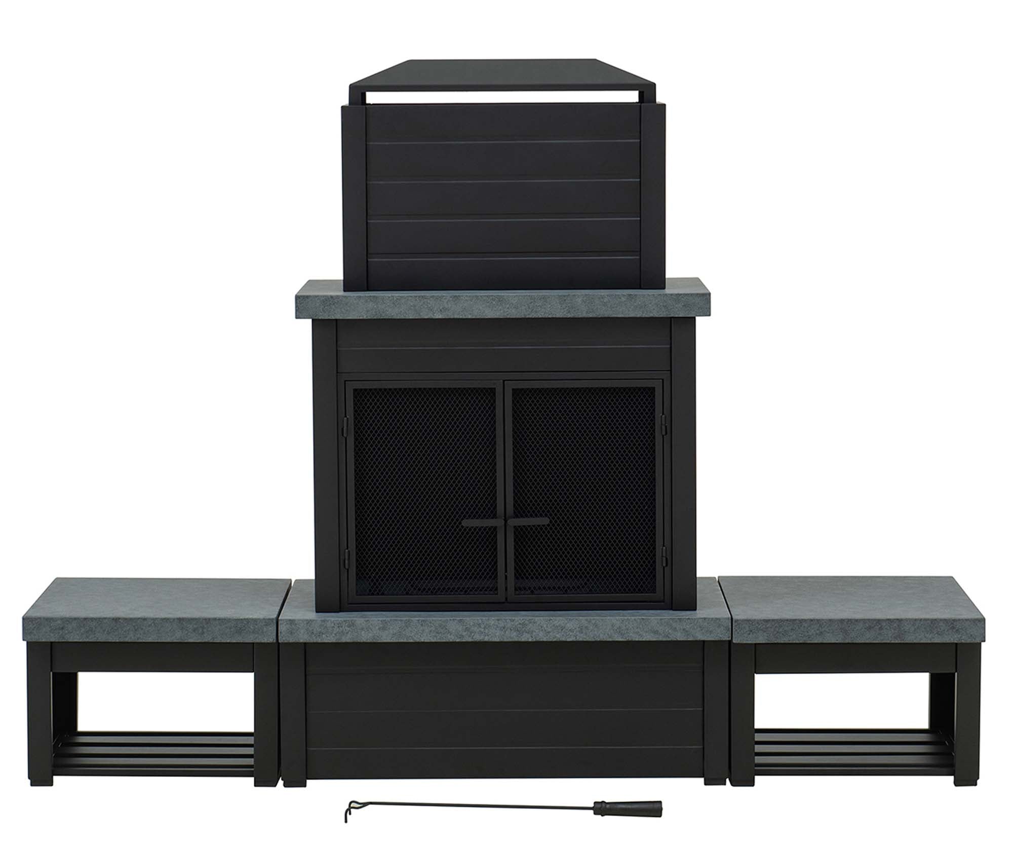 SUNJOY 58 Inch Wood Burning Fireplace, Steel Outdoor Fireplace with Chimney, Log Holders, Fireplace Tool, and PVC Cover