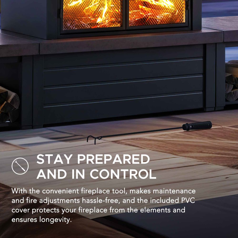 SUNJOY 58 Inch Wood Burning Fireplace, Steel Outdoor Fireplace with Chimney, Log Holders, Fireplace Tool, and PVC Cover