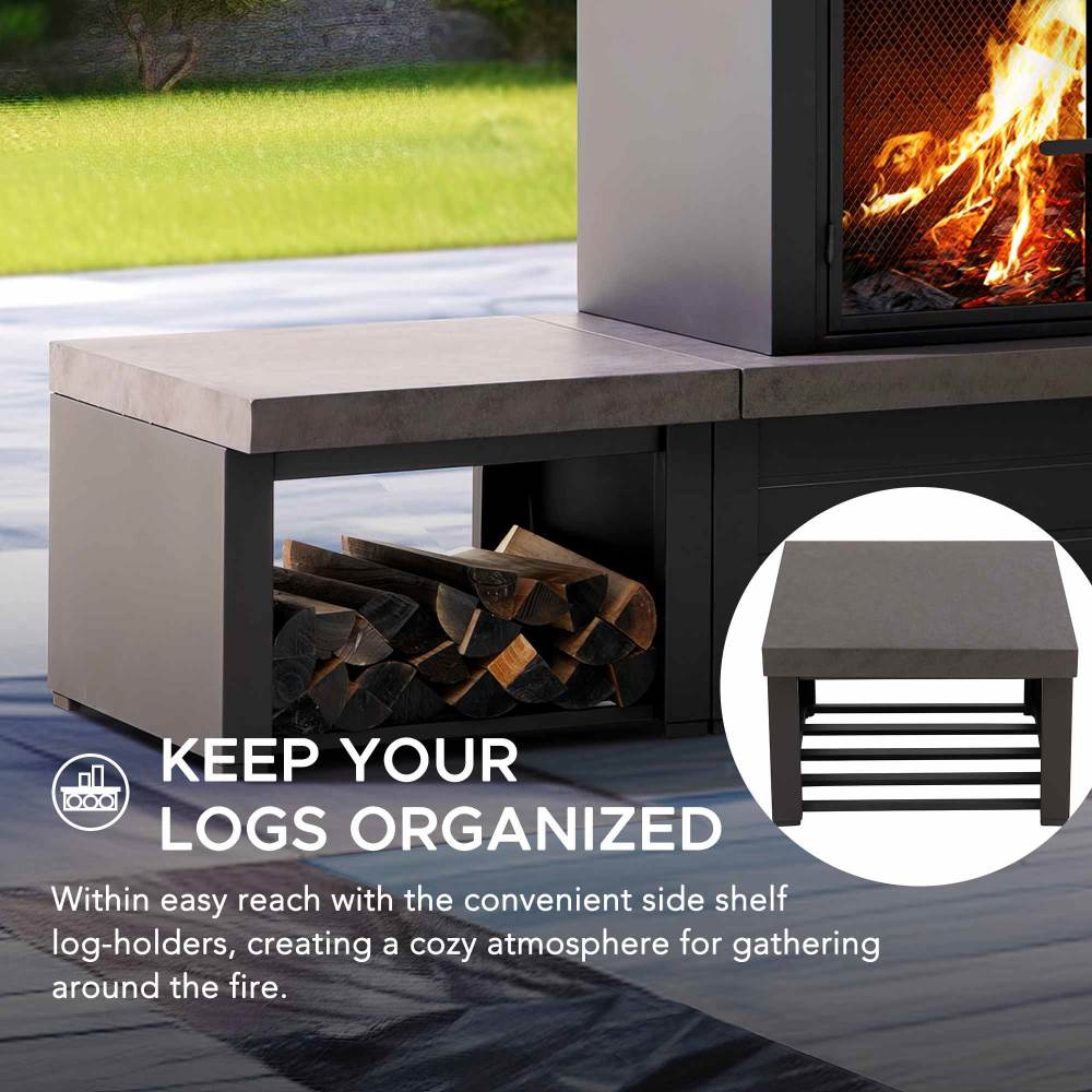 SUNJOY 58 Inch Wood Burning Fireplace, Steel Outdoor Fireplace with Chimney, Log Holders, Fireplace Tool, and PVC Cover