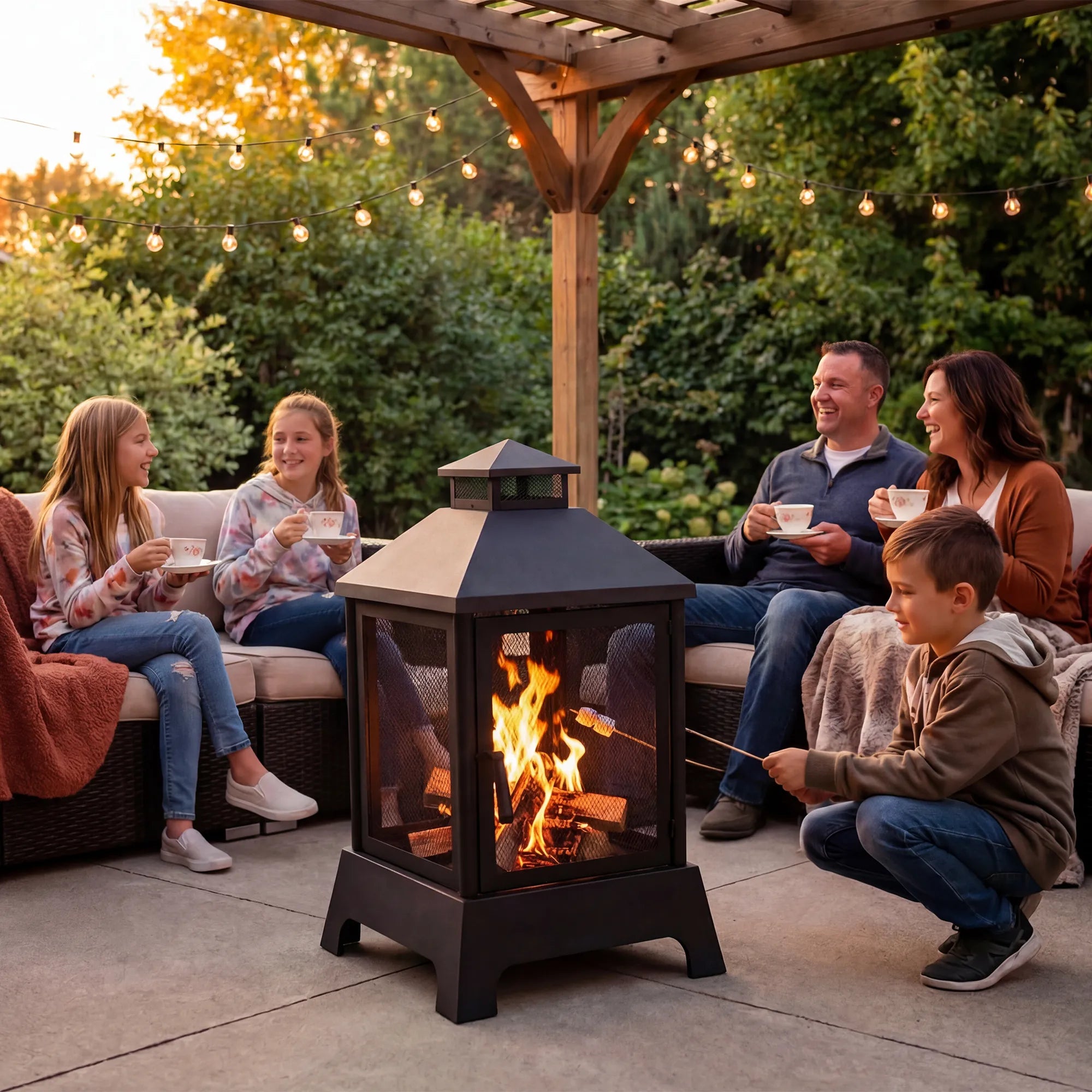 SUNJOY 43 Inch Steel Wood-Burning Fireplace with Chimney & Mesh