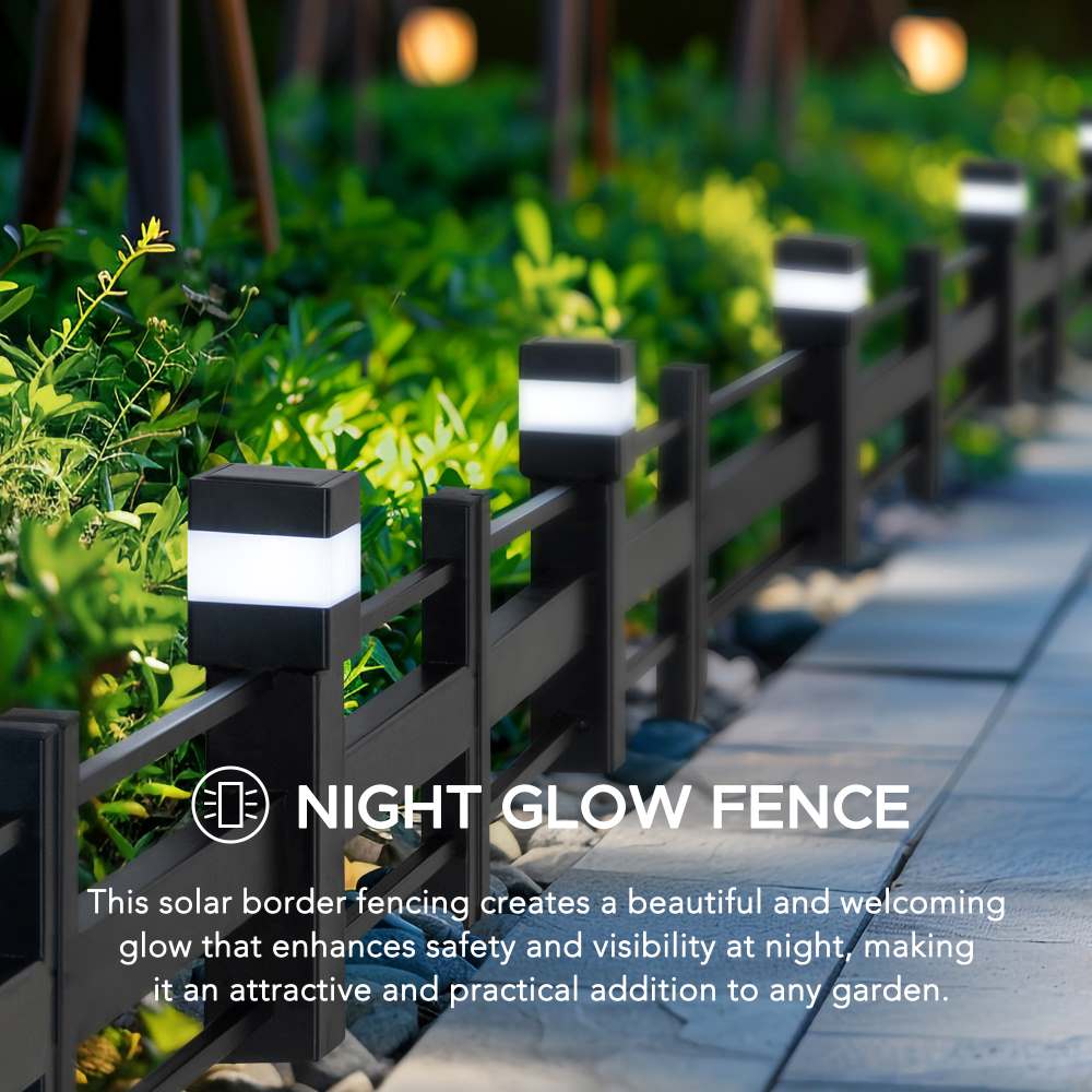SUNJOY Garden Fences, Strip Metal Garden Fencing with Solar Lights (5-pack) - Black