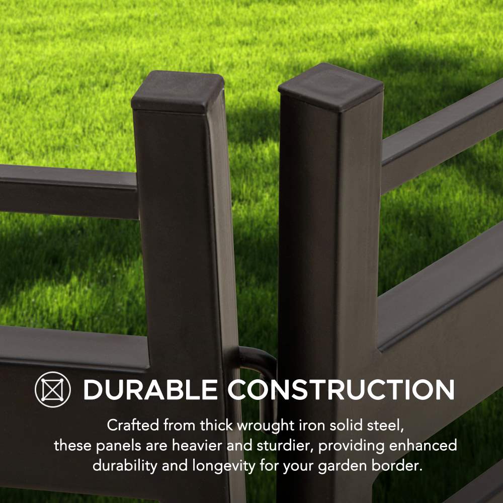 SUNJOY Garden Fences, Strip Metal Garden Fencing with Solar Lights (5-pack) - Brown