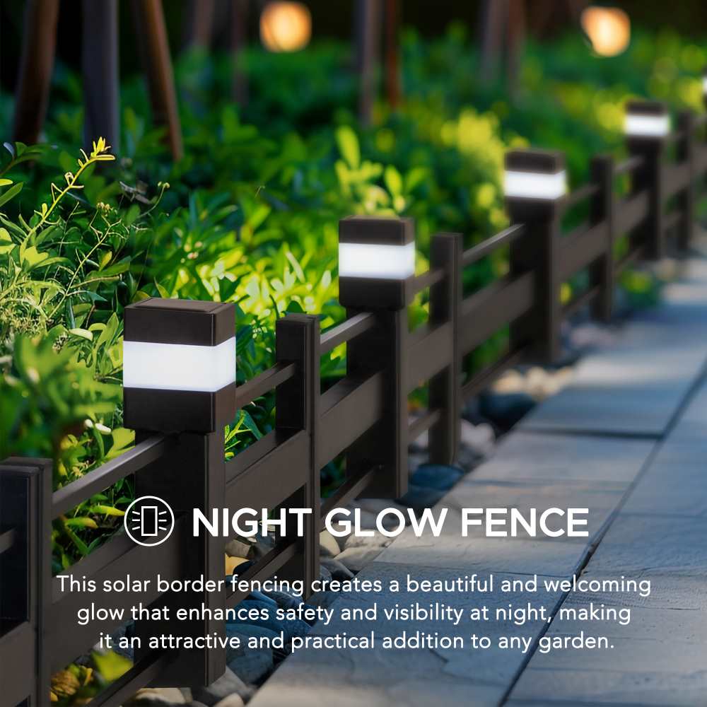 SUNJOY Garden Fences, Strip Metal Garden Fencing with Solar Lights (5-pack) - Brown