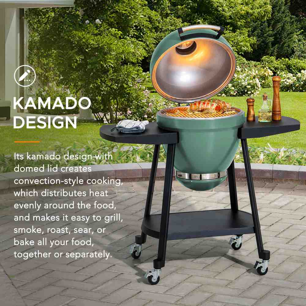 SUNJOY 20 Inch Charcoal Grill, Egg-shaped Outdoor Grill with Pizza Stone, Ultimate BBQ Grill and Smoker with Wheels