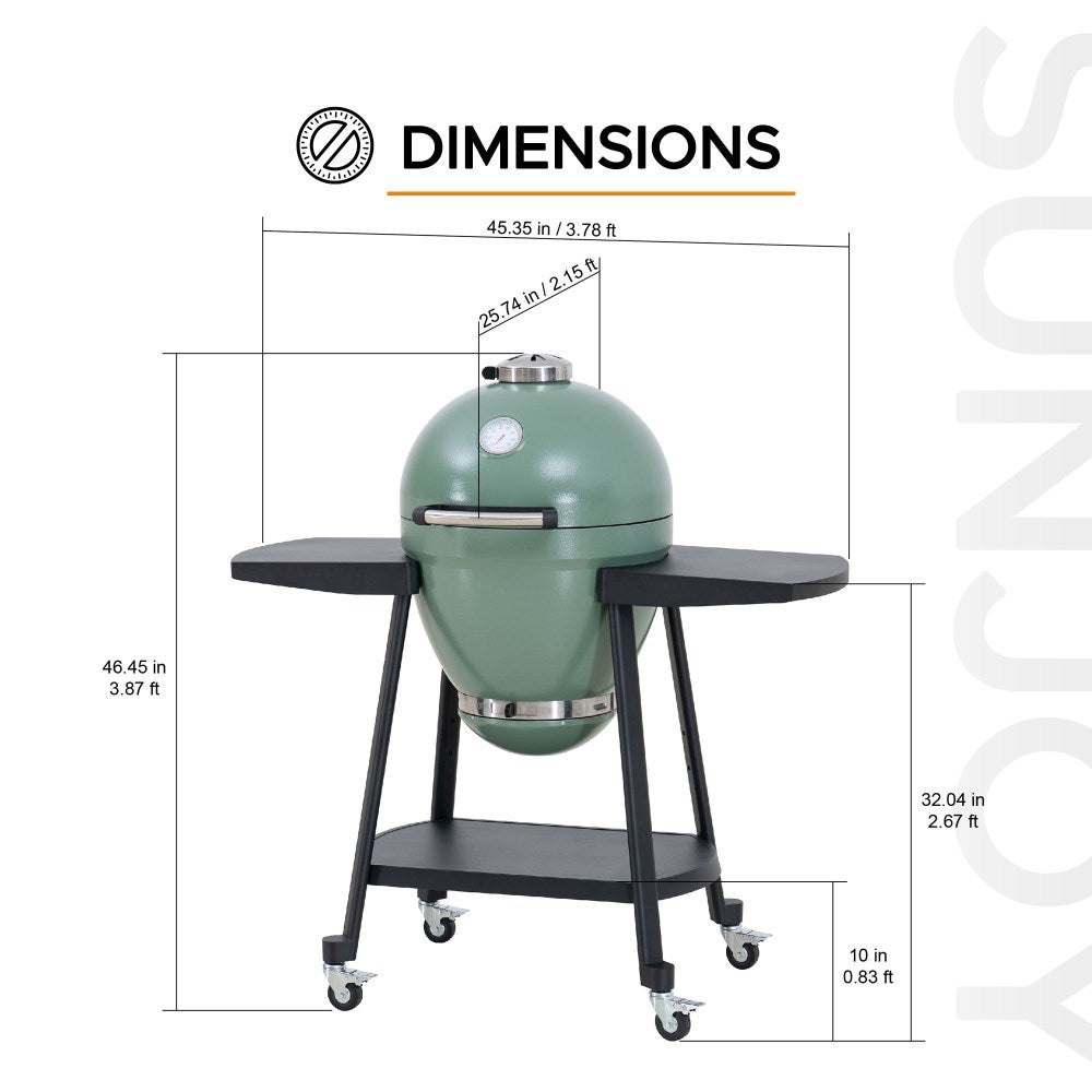 SUNJOY 20 Inch Charcoal Grill, Egg-shaped Outdoor Grill with Pizza Stone, Ultimate BBQ Grill and Smoker with Wheels