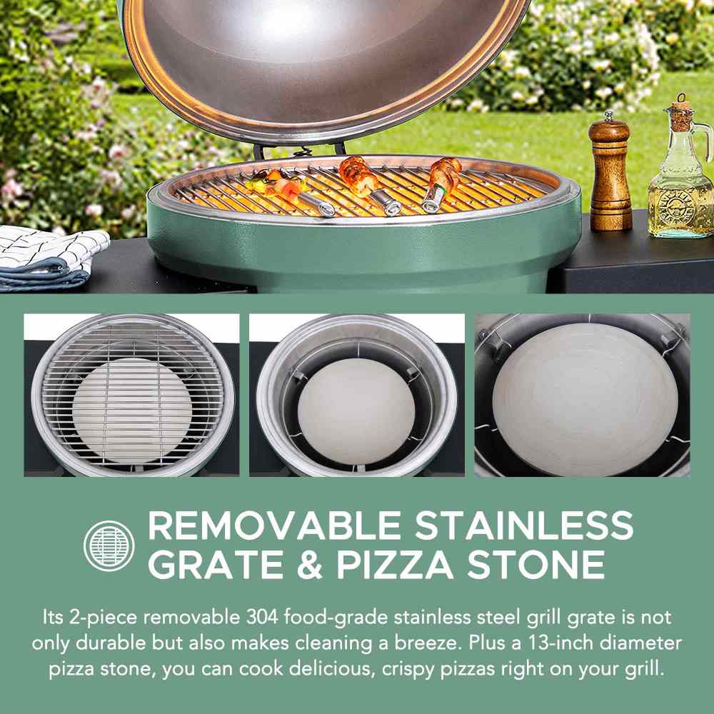 SUNJOY 20 Inch Charcoal Grill, Egg-shaped Outdoor Grill with Pizza Stone, Ultimate BBQ Grill and Smoker with Wheels