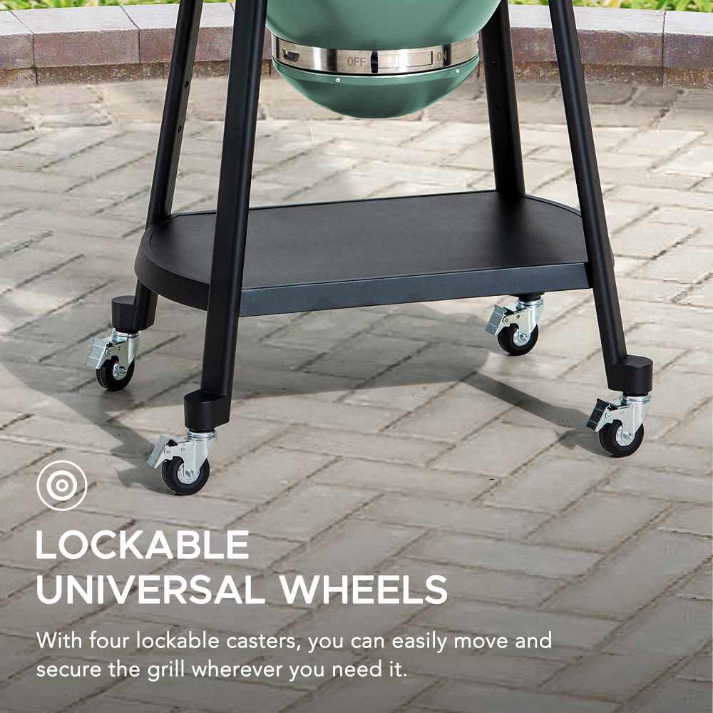 SUNJOY 20 Inch Charcoal Grill, Egg-shaped Outdoor Grill with Pizza Stone, Ultimate BBQ Grill and Smoker with Wheels