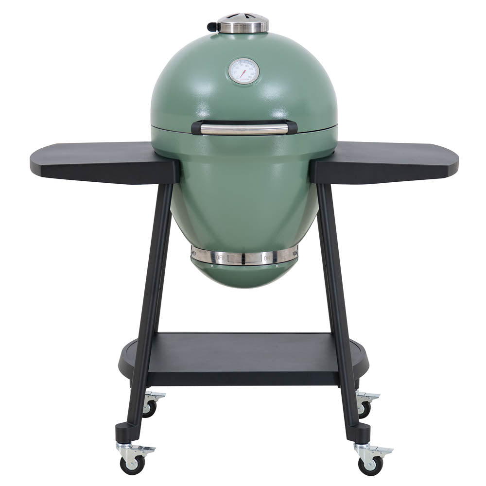 SUNJOY 20 Inch Charcoal Grill, Egg-shaped Outdoor Grill with Pizza Stone, Ultimate BBQ Grill and Smoker with Wheels - Green