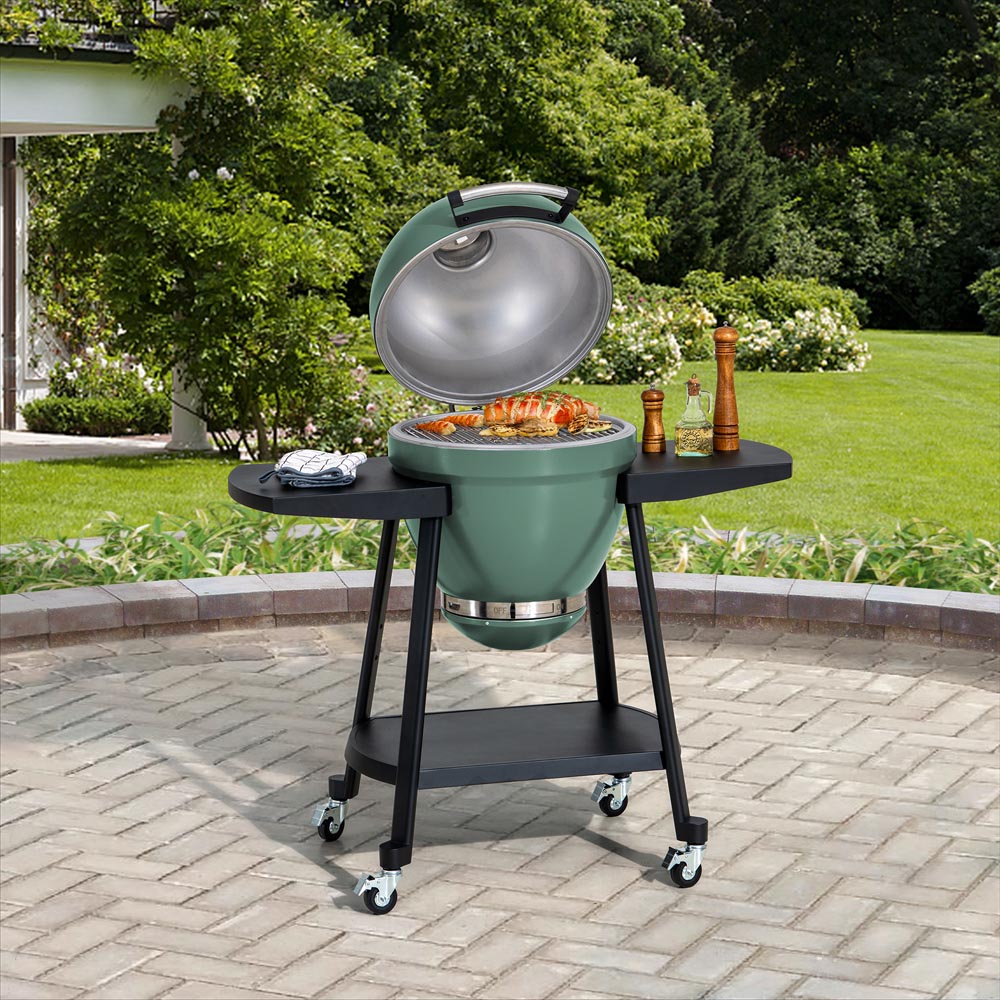 SUNJOY 20 Inch Charcoal Grill, Egg-shaped Outdoor Grill with Pizza Stone, Ultimate BBQ Grill and Smoker with Wheels
