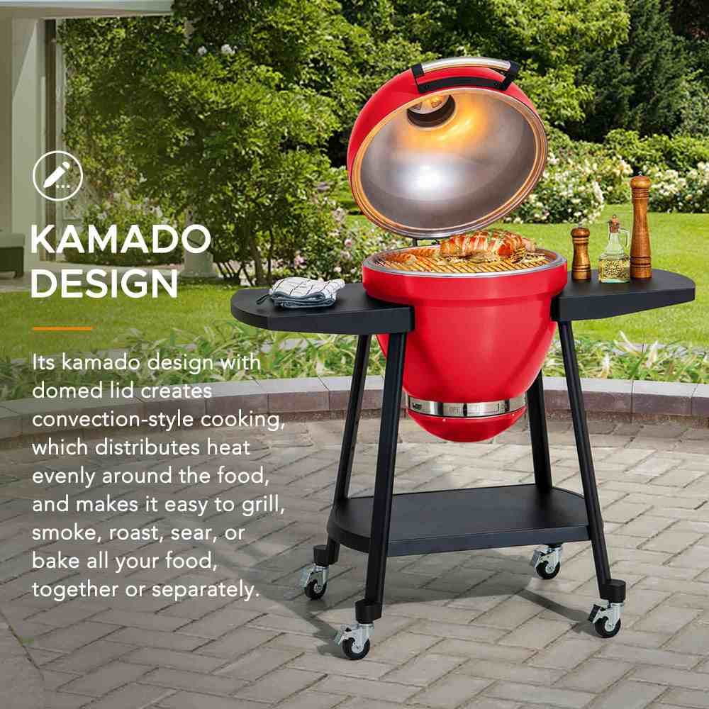 SUNJOY 20 Inch Charcoal Grill, Egg-shaped Outdoor Grill with Pizza Stone, Ultimate BBQ Grill and Smoker with Wheels