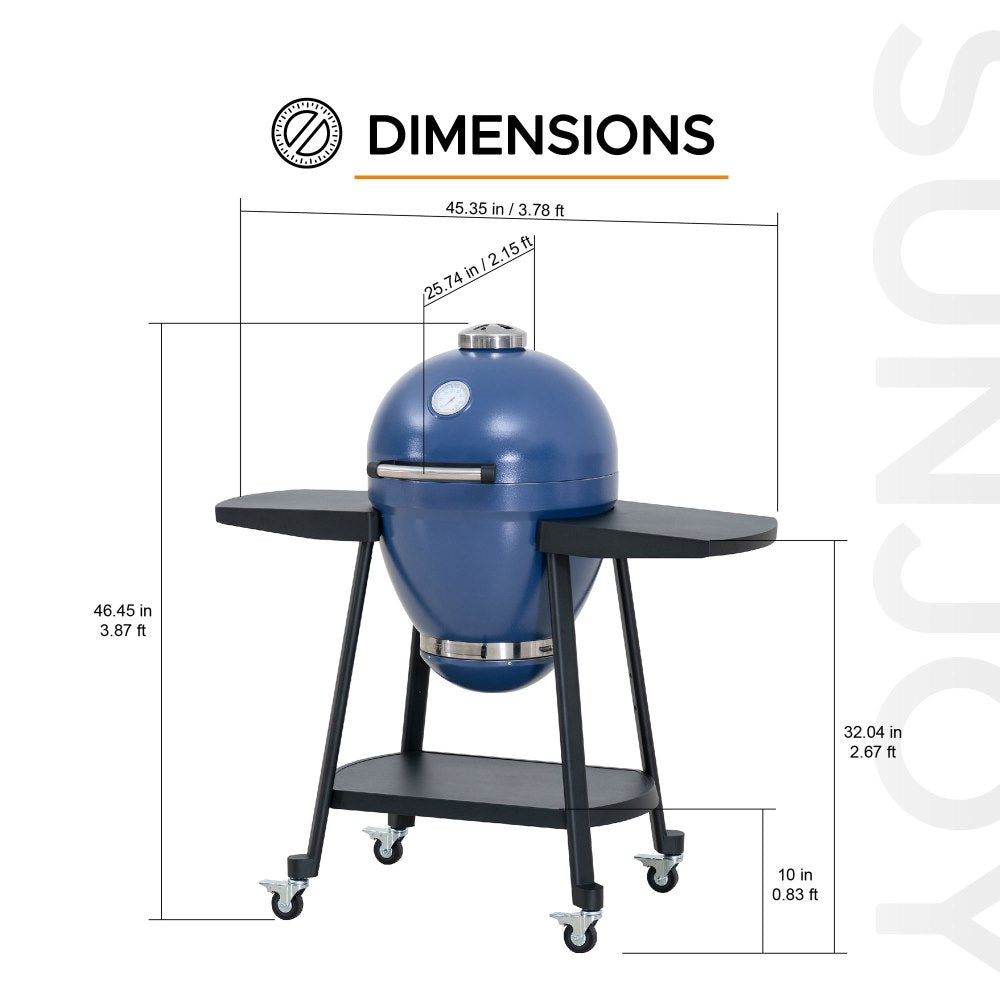 SUNJOY 20 Inch Charcoal Grill, Egg-shaped Outdoor Grill with Pizza Stone, Ultimate BBQ Grill and Smoker with Wheels