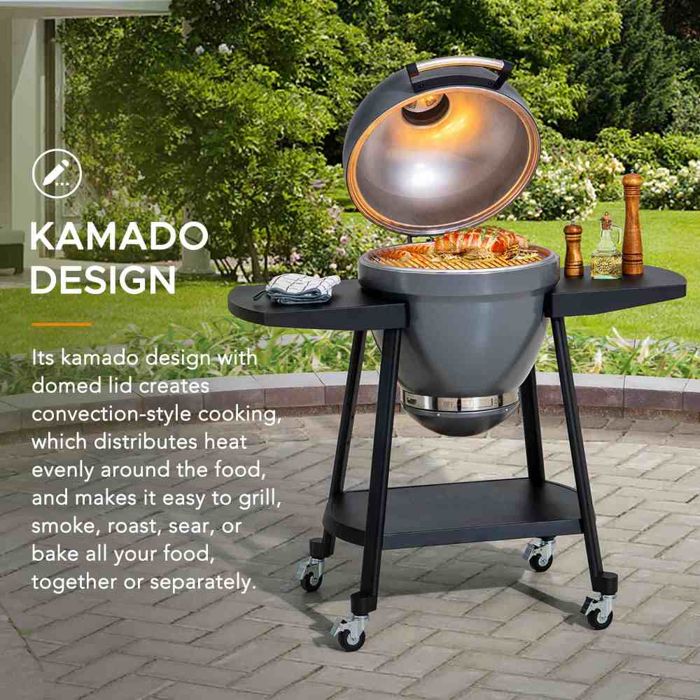 SUNJOY 20 Inch Charcoal Grill, Egg-shaped Outdoor Grill with Pizza Stone, Ultimate BBQ Grill and Smoker with Wheels