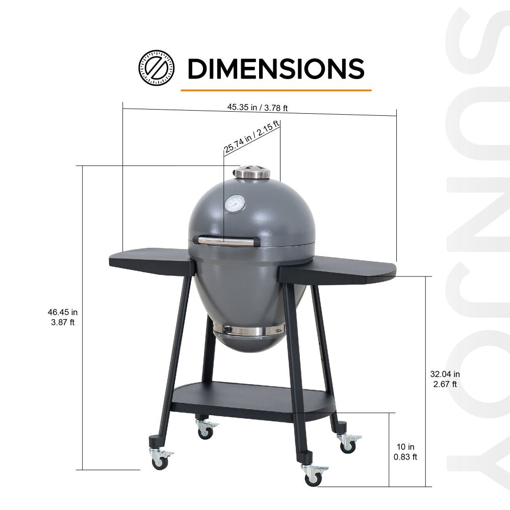 SUNJOY 20 Inch Charcoal Grill, Egg-shaped Outdoor Grill with Pizza Stone, Ultimate BBQ Grill and Smoker with Wheels
