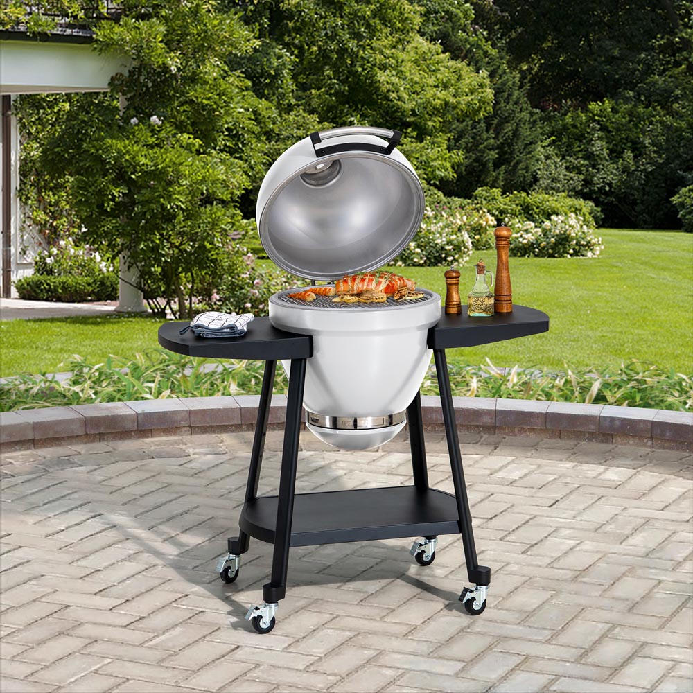 SUNJOY 20 Inch Charcoal Grill, Egg-shaped Outdoor Grill with Pizza Stone, Ultimate BBQ Grill and Smoker with Wheels