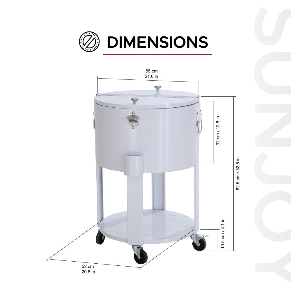 SUNJOY 60 Quart Portable Rolling Ice Chest Drink Cooler Cart with Bottle Opener and Shelf - White