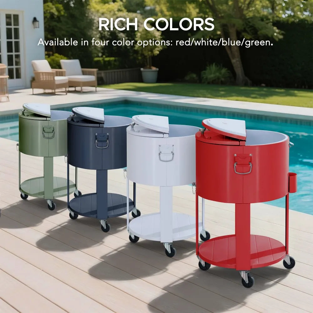 SUNJOY 60 Quart Portable Rolling Ice Chest Drink Cooler Cart with Bottle Opener and Shelf - White