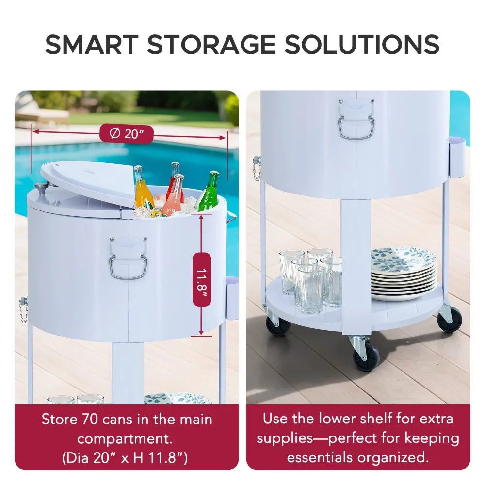 SUNJOY 60 Quart Portable Rolling Ice Chest Drink Cooler Cart with Bottle Opener and Shelf - White