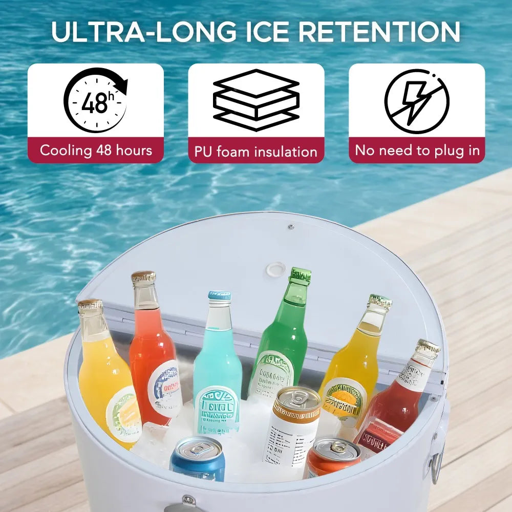 SUNJOY 60 Quart Portable Rolling Ice Chest Drink Cooler Cart with Bottle Opener and Shelf - White