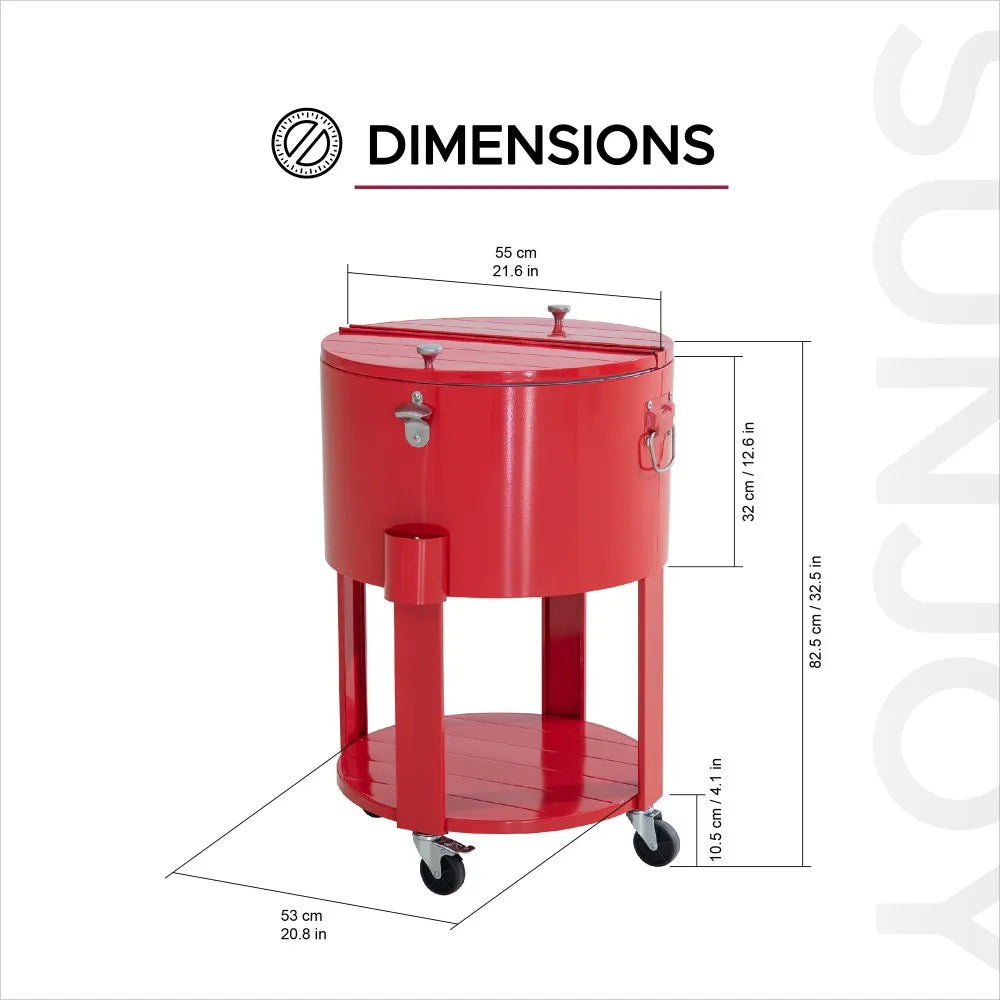 SUNJOY 60 Quart Portable Rolling Ice Chest Drink Cooler Cart with Bottle Opener and Shelf - Red