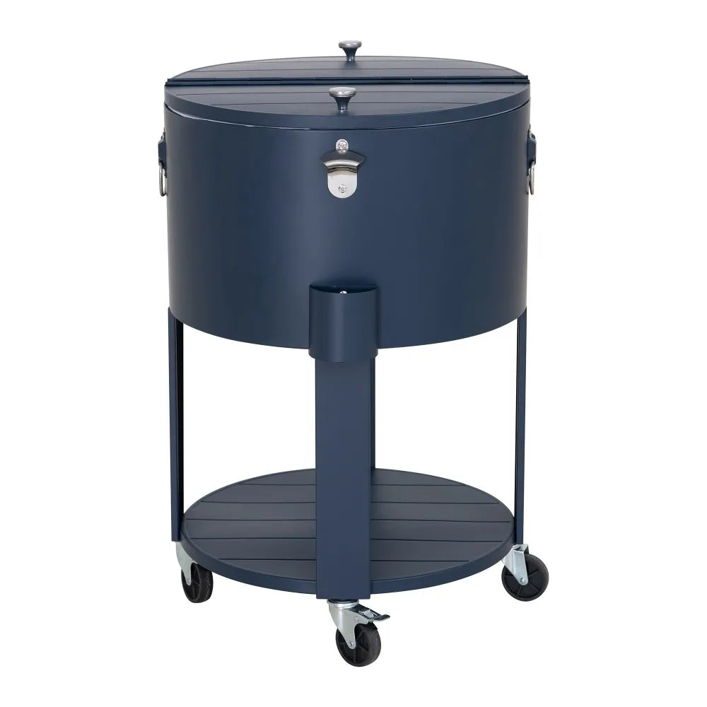 SUNJOY 60 Quart Portable Rolling Ice Chest Drink Cooler Cart with Bottle Opener and Shelf - Blue