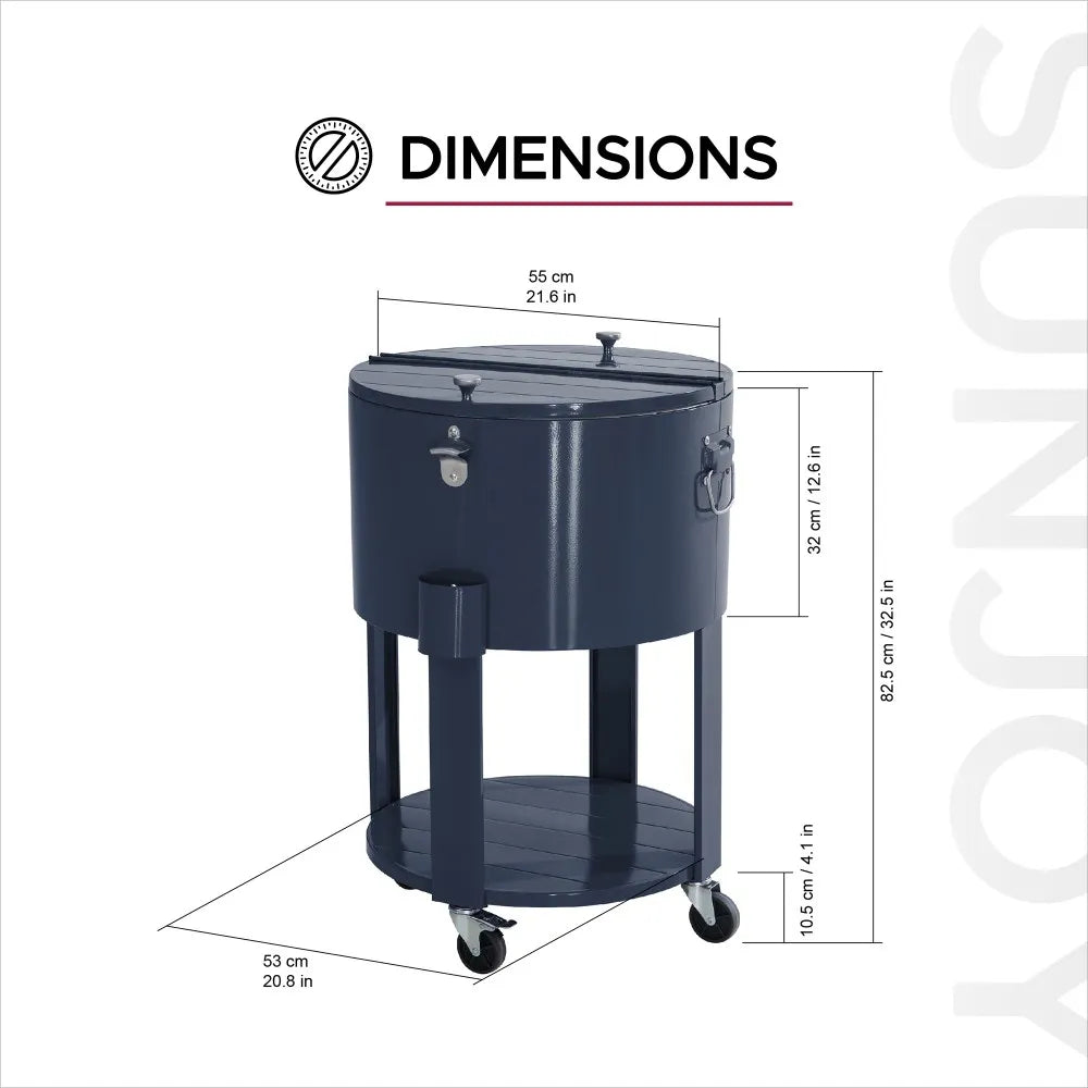 SUNJOY 60 Quart Portable Rolling Ice Chest Drink Cooler Cart with Bottle Opener and Shelf - Blue