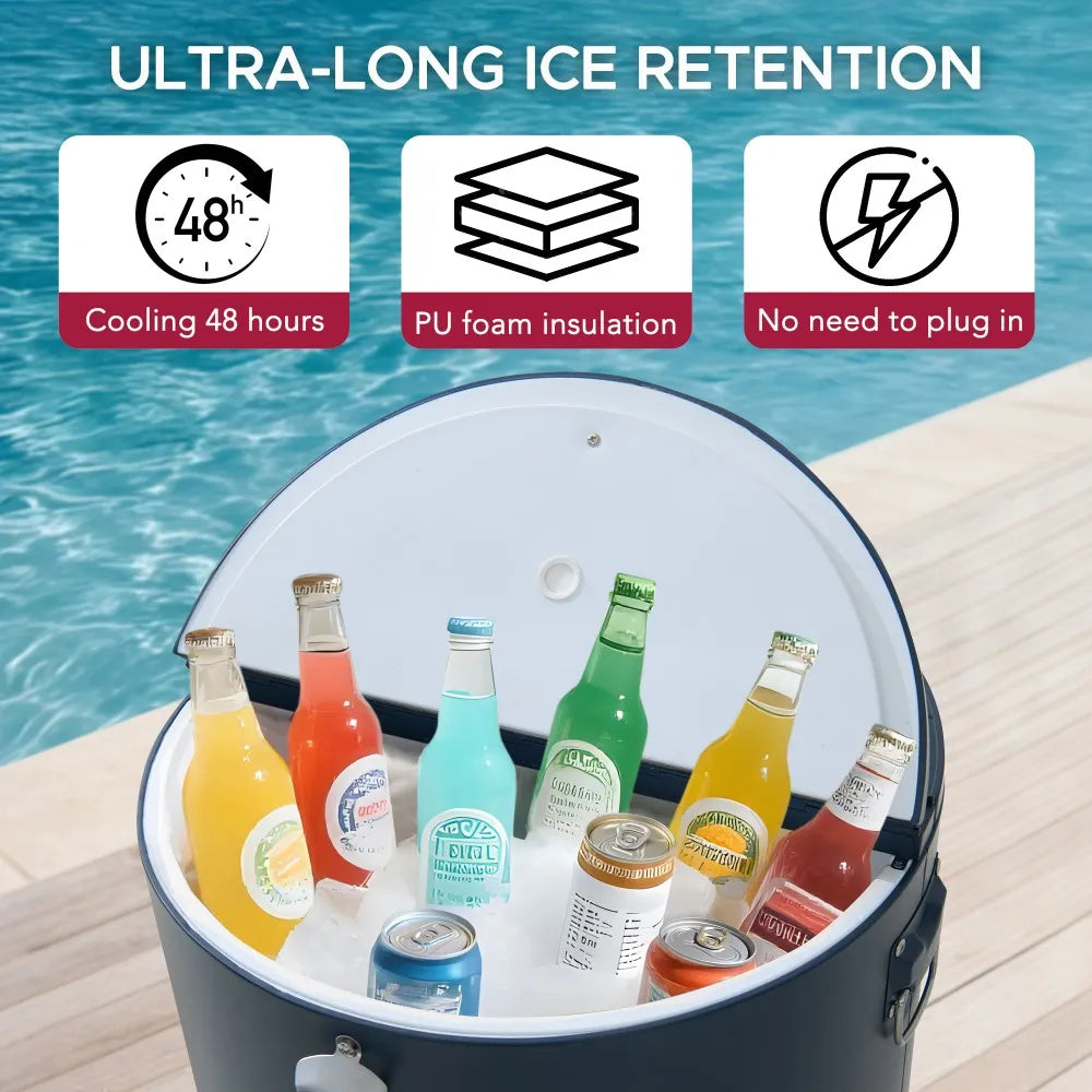 SUNJOY 60 Quart Portable Rolling Ice Chest Drink Cooler Cart with Bottle Opener and Shelf - Blue