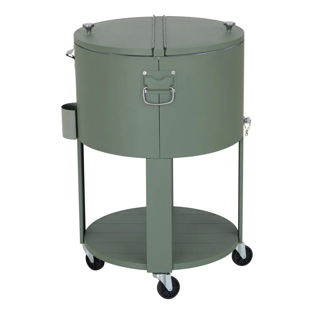 SUNJOY 60 Quart Portable Rolling Ice Chest Drink Cooler Cart with Bottle Opener and Shelf - Green