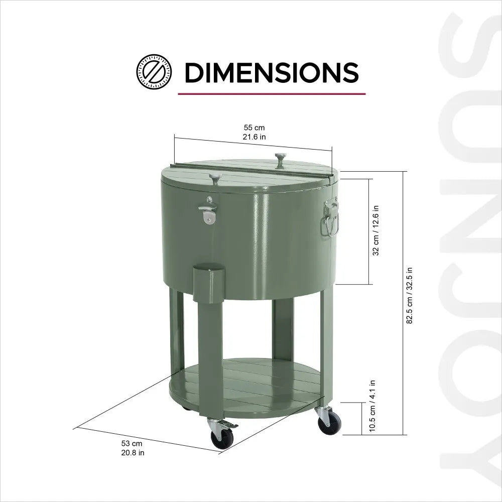 SUNJOY 60 Quart Portable Rolling Ice Chest Drink Cooler Cart with Bottle Opener and Shelf - Green